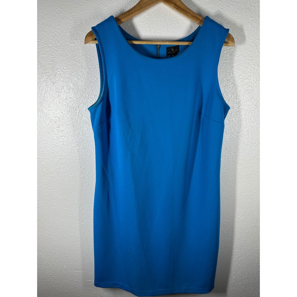Worthington Dress Womens‎ L Blue Sheath Sleeveless Exposed Zipper Career Classic